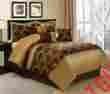 Claremont-q Piece Queen Claremont Comforter King Linen 7 Gold Chocolate Leaf Pattern Set New Bedding