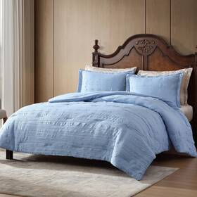 Mw-cs3f-dl Cleva Clevahome Full Comforter Set Chambray Blue 3 Pieces All Seaso