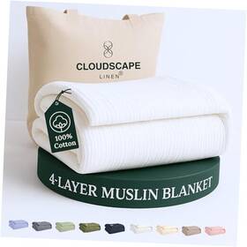 Mus4blnkt-parent Cloud Scape Linen 4 Layer Oversized Muslin King / Caliking 92 Inch X108 White