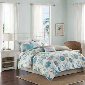 W004929980 Coastal Comforter Set Queen Blue Gray Cotton 7 Piece Bed Hypoallergenic Bedding W004929980 Coastal Comforter Set Queen Blue Gray Cotton 7 Piece Bed Hypoallergenic Bedding