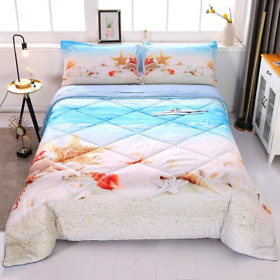 Coastal Sets Twin 3d Beach Seashell Bedding Blue With Flat Sheet 2 Pillow Cases