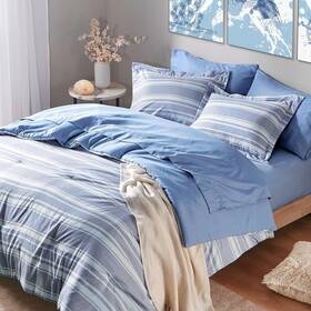 Codi 022164297843 Queen Size Comforter Sets With Sheets Modern Blue And White Striped Bed In A