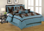 7piecequeenmachine Coffee Washable3 Comforter Pillows Blue Set Decorative