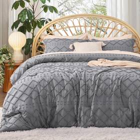 Collections 313108196156 Twin Kids Comforter Set - Grey Boho Tufted Shabby Chic Bedding 2 Pie