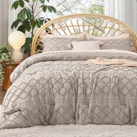 Collections 313111122166 Queen Comforter Set - Linen Boho Tufted Shabby Chic Bedding For Kids