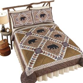 Cofa240409 Collections Etc Northwoods Rustic Bear Patchwork 3-piece Comforter Set