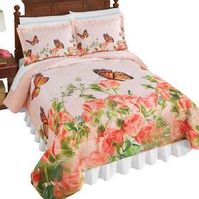 Cosp241380 Collections Etc Pink Floral Butterfly 3-piece Comforter Set Red And White King