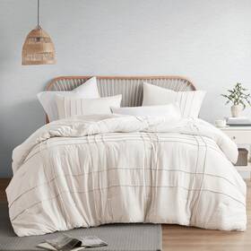 Comfort Spaces 022164334029 Cream Queen Size Comforter Set - 3 Pieces Pintuck Pleated Bedding Sets