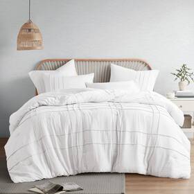 Comfort Spaces 022164334050 White Queen Size Comforter Set - 3 Pieces Pintuck Pleated Bedding Sets