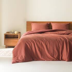 Comfort Spaces 022164334173 Burnt Orange Queen Comforter Set - 3 Pieces Dotted Weave Texture Se