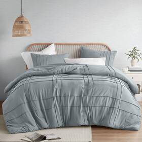 Comfort Spaces 022164460940 Blue/grey Cal King Size Comforter Set - 3 Piece Pintuck Pleated Bedding