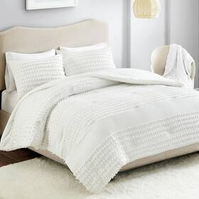Comfort Spaces 086569224453 Cotton Comforter Set Jacquard Pom-pom Tufts Design Down Alternative All Sea