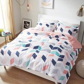 Comfort Spaces 086569655431 Kylar Cozy Comforter Set Vibrant Chevron Ruching Design With Solid Reverse