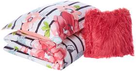 Comfort Spaces 086569994981 Zoe Comforter Set Printed Striped Floral Design With Faux Long Fur Decorative