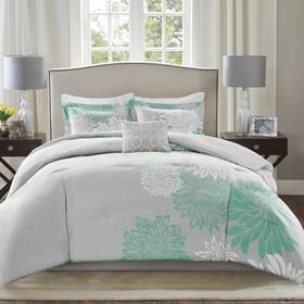 Comfort Spaces 675716894917 Enya Comforter Set-modern Floral Design All Season Down Alternative Bedding