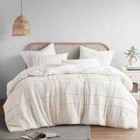 Am10-0006 Comfort Spaces Cream King Size Comforter Set - 3 Pieces Pintuck Pleated Bedding