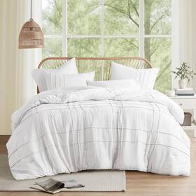 Am10-0473 Comfort Spaces White Cal King Comforter Set 3 Pieces Pintuck Pleated Soft Microfiber