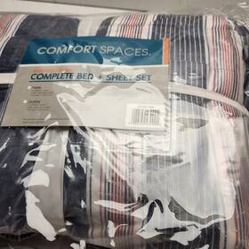 Cs10-1340 Comfort Spaces Antimicrobial Striped Pattern Complete Full Bed Sheet Set