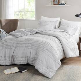 Cs10-1388 Comfort Spaces Cotton Comforter Set Jacquard Pom-pom Tufts Design Down Alternative All Sea