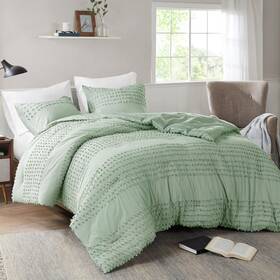Cs10-1685 Comfort Spaces Queen Comforter Set Jacquard Pom-pom Tufts Boho For