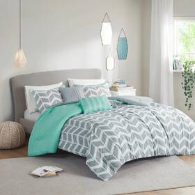 Comforter And Shams Set 675716663391 King Blue Gray White Chevron Print Pillow Bedding Cover