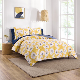 08961102561627 Comforter Bedding Set Floral Yellow Flowers Reversible Cotton Blend King Size