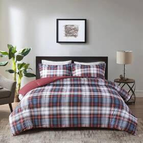 20831063 Comforter Sham Set Queen All Season Plaid Pattern Red Blue White Reversible Bedding