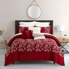 Bha128029327185 Conventry Red 12-piece Bed In A Bag Comforter Set With Sheets Queen