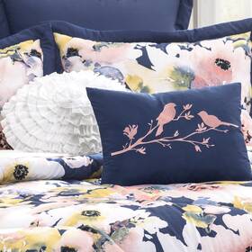 Copper Grove 887178178980 Plumeria Floral Watercolor 7-piece Comforter Blue Full - Queen