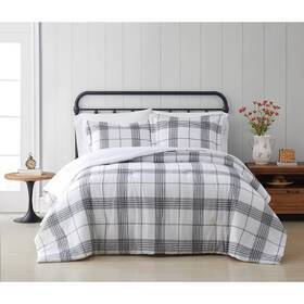 80338987 Cottage Classics 2pc Twin Xl Plaid Comforter Set White/black -