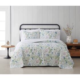 80339416 Cottage Classics King 3pc Field Floral Quilt Set -