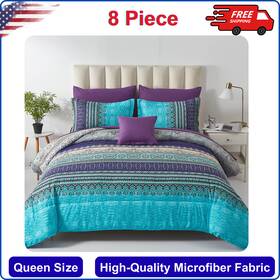 67571650 Cottolester Boho Comforter Set Queen Size 8 Pcs Bed In A Bag Bohemian Striped Bedding Quilt