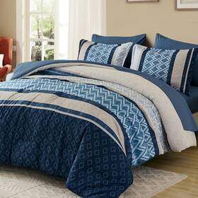 B0fdq56wx6 Cottolester Queen Comforter Set 7 Pieces Blue Boho Striped Bed In A Bag Soft Mic