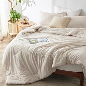 Cozy Home 445057864817 King Comforter Set Beige Size For All Seasons Cationic Dyed Of 3 Pcs
