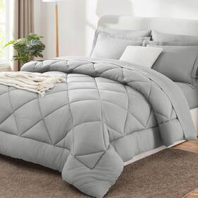 Cozylux 840175600359 Queen Bed In A Bag 7-pieces Comforter Set With Sheets Light Grey All Season B