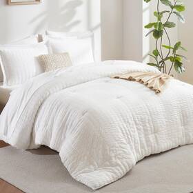 Cozylux 840175600427 Queen Bed In A Bag White Seersucker Comforter Set With Sheets 7-pieces All Se