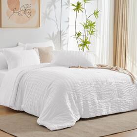 Cozylux 840175600441 King Comforter Set With Sheets White Seersucker Bed In A Bag 7-pieces