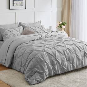 Cozylux 840175603428 Queen Comforter Set - 7 Pieces Comforters Size Light Gray Pintuck Bed