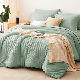 Cozylux 840175603718 King Seersucker Comforter Set With Sheets Sage Green Bed In A Bag 7-pieces Al