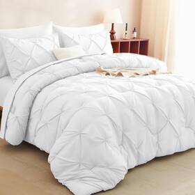 Cozylux 840175604920 Queen Comforter Set 7-piece White Pintuck Bedding With Sheets And Shams