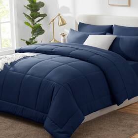 Cozylux 840175605569 Navy Blue Bed In A Bag - 7 Piece Comforter Set Quilted Queen Al