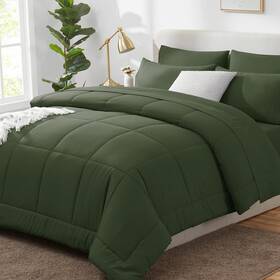 Cozylux 840175605583 Olive Green Comforter Queen 7 Pieces Bedding Set Bed In A Bag