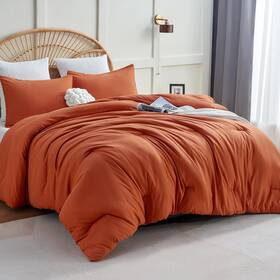 Cozylux 840175605873 Terracotta Comforter Set Queen Size 3 Pieces Solid Burnt Orange Breat