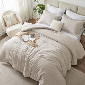 Cozylux 840175605989 Queen Size Comforter Set - 3 Pieces Beige Soft Luxury Cationic Dyeing Bedding