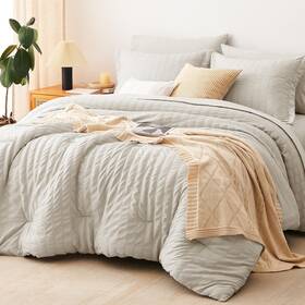 Cozylux 840175606078 Queen Seersucker Comforter Set With Sheets Beige Bed In A Bag 7-pieces All Se