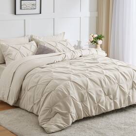 Cozylux 840175606320 Beige Comforter Set King 7 Pieces Size Cream Off White Pintuck
