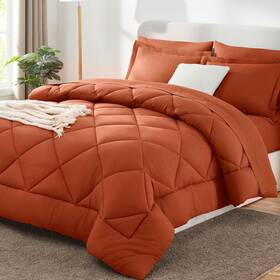 Cozylux 840175607327 Queen Comforter Set 7 Pieces Bed In A Bag Burnt Orange All Season Bedding Wit