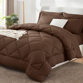 Cozylux 840175607341 Comforter Set With Sheets 7 Pieces Bed In A Bag All Season Bedding Full Brown