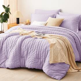 Cozylux 840175607471 King Seersucker Comforter Set Light Purple Bed In A Bag 7-pieces All