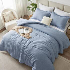 Cozylux 840175608058 Full Size Comforter Set - 3 Pieces Blue Soft Luxury Cationic